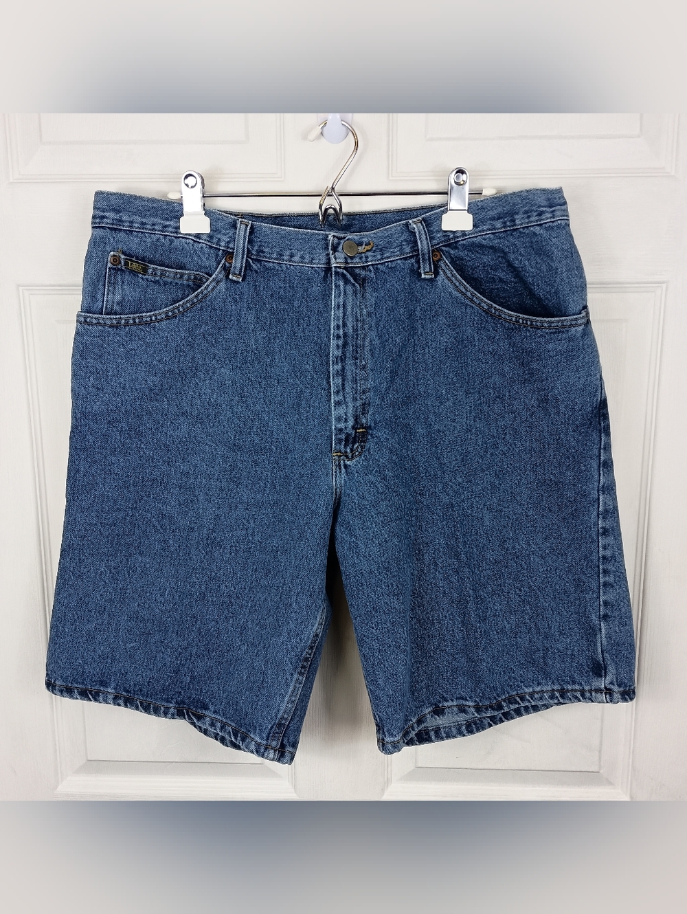 Lee Jean Shorts 36 Mens Blue Denim 10" Rare Wrangler Button Factory Mistake VTG